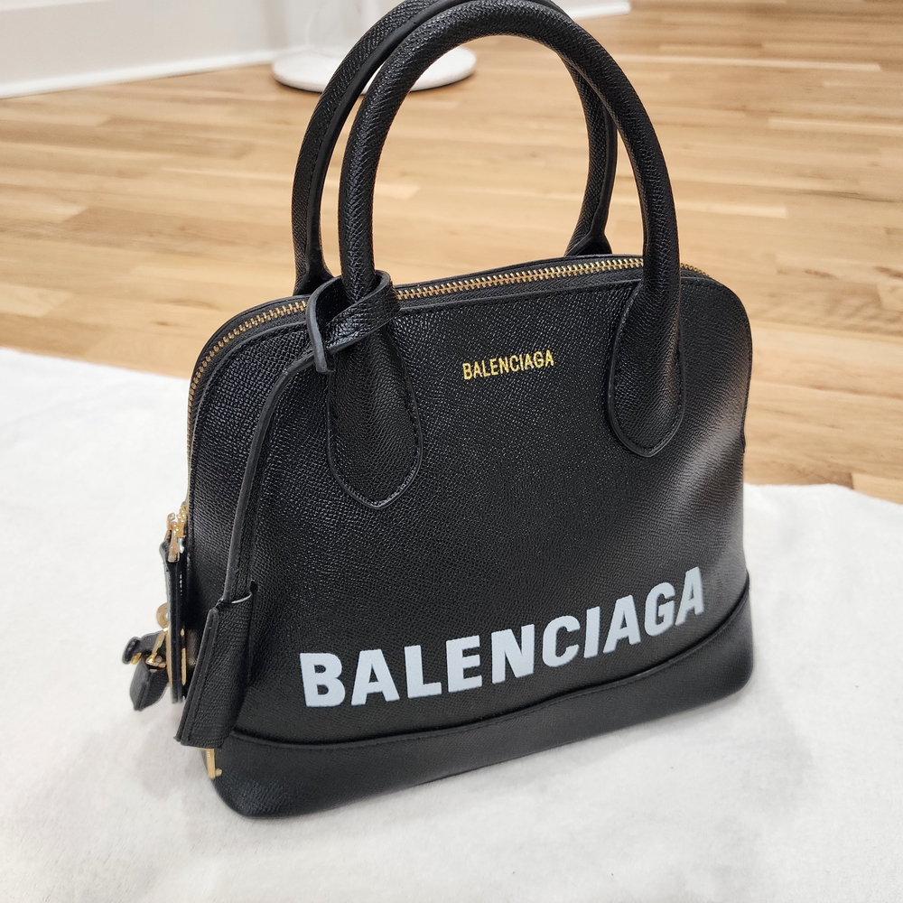 Balenciaga Black Logo Leather Dome Tote